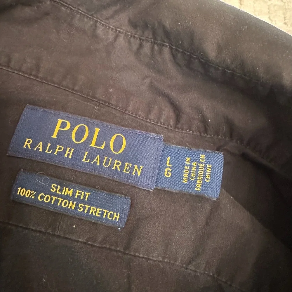 Polo Ralph Lauren Slim Fit Button Down Shirt Mens Black Large Cotton Stretch
